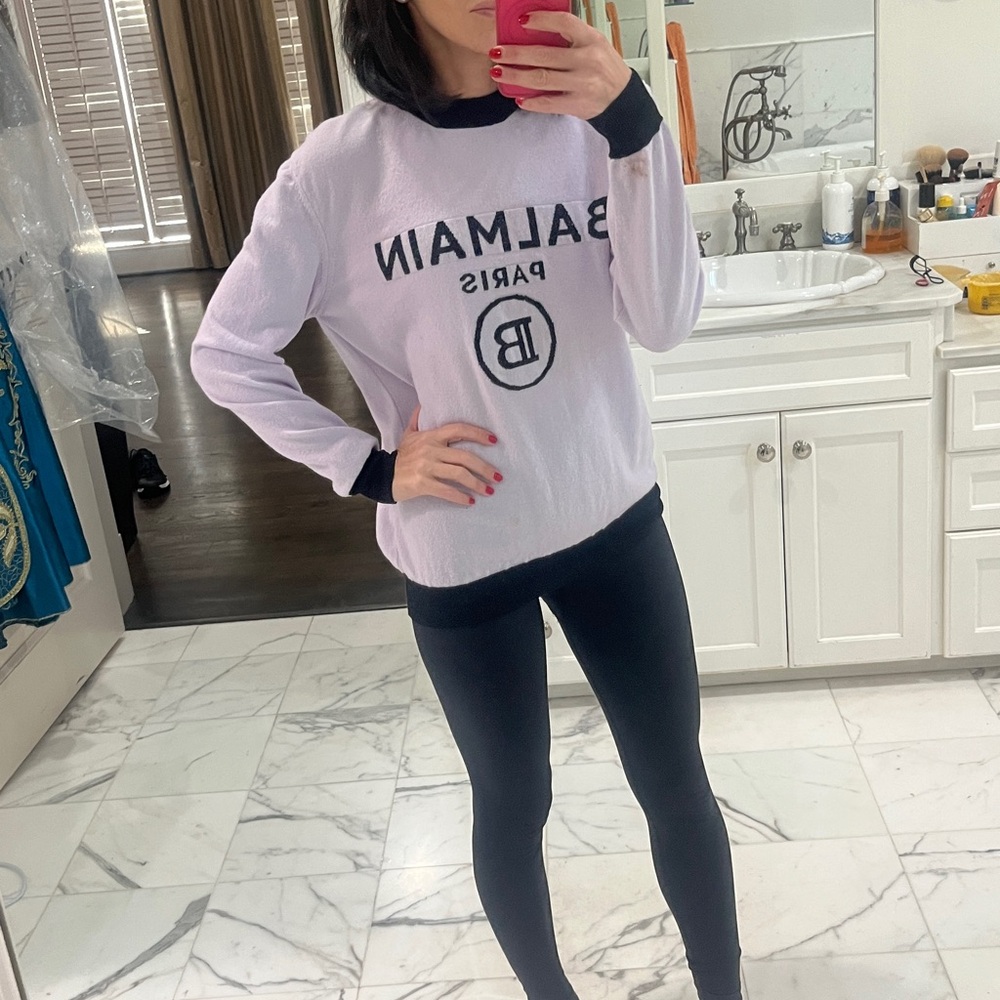 Balmain Wool Women’s Crewneck Sweater Jumper - Light Purple Lavender and Black